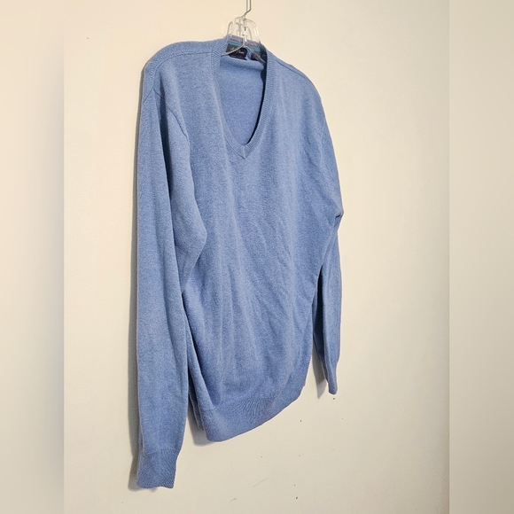 Alan Flusser Men's Sky Blue Cotton Cashmere V Neck Sweater Medium - Picture 4 of 7
